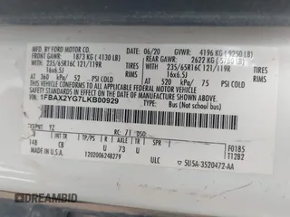 2020 Ford Transit Passenger XL with VIN 1FBAX2YG7LKB00929, listed as a IAAI auction lot 42635196 with 42,540 mi miles and . Bid and sale history available at DreamBid. Image 9.
