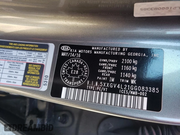 2016 Kia Optima SXL Turbo with VIN 5XXGV4L21GG083385, listed as a Copart auction lot 53548285 with 73,096 mi miles and Salvage title. Bid and sale history available at DreamBid. Image 12.