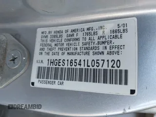2001 Honda Civic LX with VIN 1HGES16541L057120, listed as a IAAI auction lot 41897827 with 160,715 mi miles. Bid and sale history available at carsss.com. Image 9.
