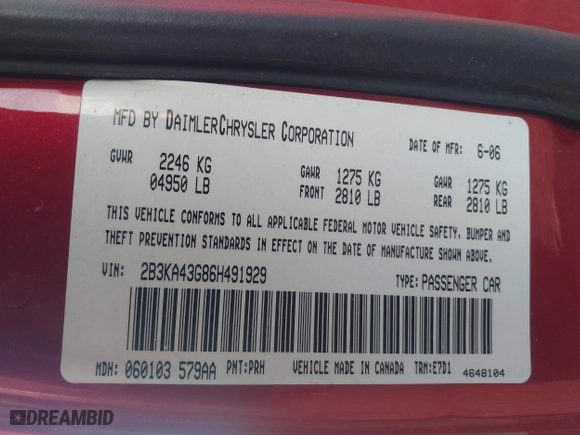 2008 Dodge Charger with VIN 2B3KA43R08H113348, listed as a IAAI auction lot 41851192 with 203,642 mi miles. Bid and sale history available at carsss.com. Image 9.