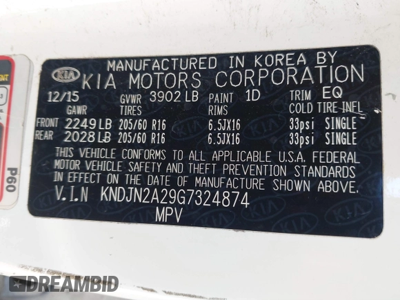 2016 Kia Soul z VIN KNDJN2A29G7324874, wystawiony jako IAAI lot #41835148 z przebiegiem 126 456 mil mil oraz . Historia ofert i sprzedaży dostępna na DreamBid. Obrazek 9.