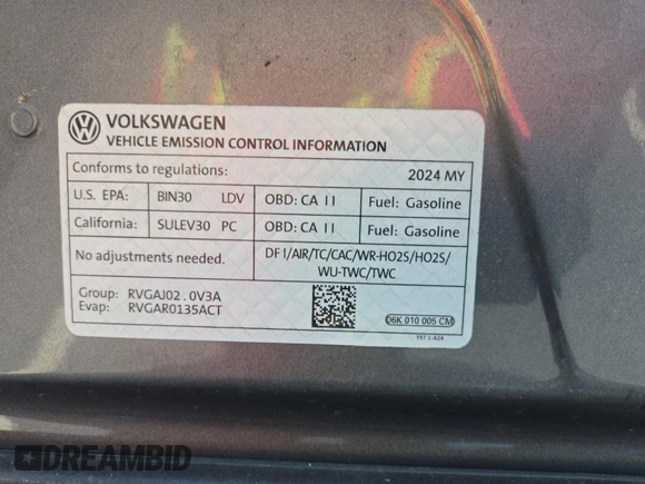 2024 Volkswagen Tiguan SE with VIN 3VV3B7AX1RM108036, listed as a IAAI auction lot 42796415 with 37,805 mi miles and . Bid and sale history available at DreamBid. Image 15.