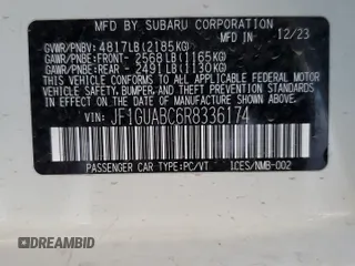 2024 Subaru Impreza with VIN JF1GUABC6R8336174, listed as a Copart auction lot 52231005 with 33,628 mi miles and Salvage Title. Bid and sale history available at carsss.com. Image 12.