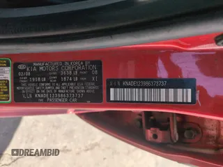 2008 Kia Rio LX with VIN KNADE123986373737, listed as a Copart auction lot 53919515 with 148,743 mi miles and Salvage Title. Bid and sale history available at DreamBid. Image 12.