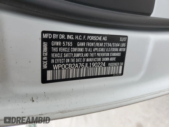 2018 Porsche Panamera с VIN WP0CB2A76JL190224, выставлен на аукционе Copart как лот 57529795 с пробегом 118 594 миль миль и Списание • Salvage title. История ставок и продаж доступна на DreamBid. Изображение 13.
