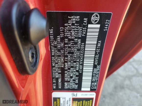 2014 Toyota Camry L with VIN 4T4BF1FK4ER353994, listed as a Copart auction lot 66653544 with 101,198 mi miles and Clean Title. Bid and sale history available at carsss.com. Image 13.