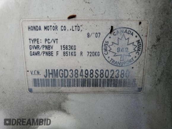 2008 Honda Fit with VIN JHMGD38498S802380, listed as a Copart auction lot 61545925 with 181,079 mi miles and Clean title. Bid and sale history available at DreamBid. Image 13.