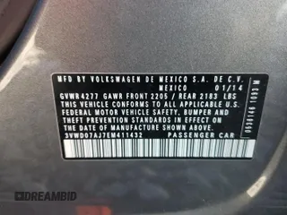 2014 Volkswagen Jetta Sedan SE w/Connectivity with VIN 3VWD07AJ7EM411432, listed as a Copart auction lot 43646655 with 138,430 mi miles and Salvage Title. Bid and sale history available at carsss.com. Image 12.