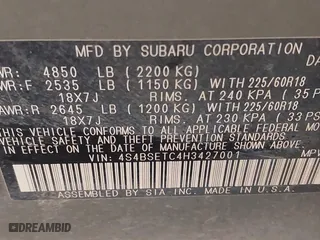 2017 Subaru Outback Touring with VIN 4S4BSETC4H3427001, listed as a IAAI auction lot 41288084 with 151,619 mi miles. Bid and sale history available at carsss.com. Image 9.