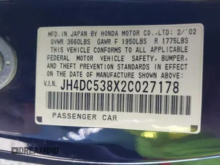 2002 Acura RSX Manual с VIN JH4DC538X2C027178, выставлен на аукционе IAAI как лот 41867235 с пробегом 174 185 миль миль и . История ставок и продаж доступна на DreamBid. Изображение 9.