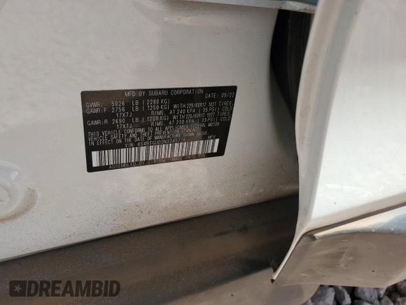 2022 Subaru Outback Wilderness z VIN 4S4BTGUD2N3245776, wystawiony jako Copart lot #55363825 z przebiegiem 12 291 mil mil oraz Szkoda całkowita • Salvage title. Historia ofert i sprzedaży dostępna na DreamBid. Obrazek 12.