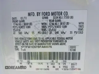 2011 Ford F-150 Lariat with VIN 1FTFW1E67BFA60076, listed as a IAAI auction lot 41526275 with 361,186 mi miles. Bid and sale history available at carsss.com. Image 9.