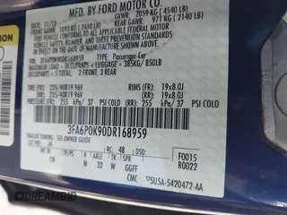 2013 Ford Fusion Titanium with VIN 3FA6P0K90DR168959, listed as a IAAI auction lot 42041462 with 134,101 mi miles and . Bid and sale history available at DreamBid. Image 9.
