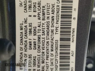 2018 Honda Civic EX with VIN 2HGFC2F73JH560353, listed as a Copart auction lot 42808855 with 138,729 mi miles and Salvage Title. Bid and sale history available at DreamBid. Image 12.