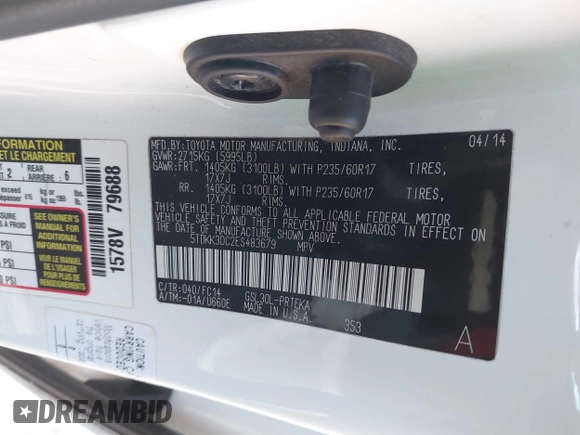2014 Toyota Sienna LE AAS with VIN 5TDKK3DC2ES483679, listed as a IAAI auction lot 41547261 with 142,697 mi miles. Bid and sale history available at carsss.com. Image 9.