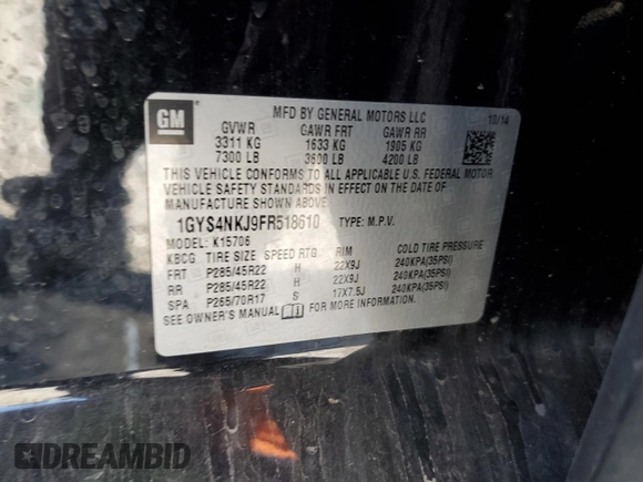 2015 Cadillac Escalade Premium z VIN 1GYS4NKJ9FR518610, wystawiony jako Copart lot #52029305 z przebiegiem 195 497 mil mil oraz Szkoda całkowita • Salvage title. Historia ofert i sprzedaży dostępna na DreamBid. Obrazek 14.