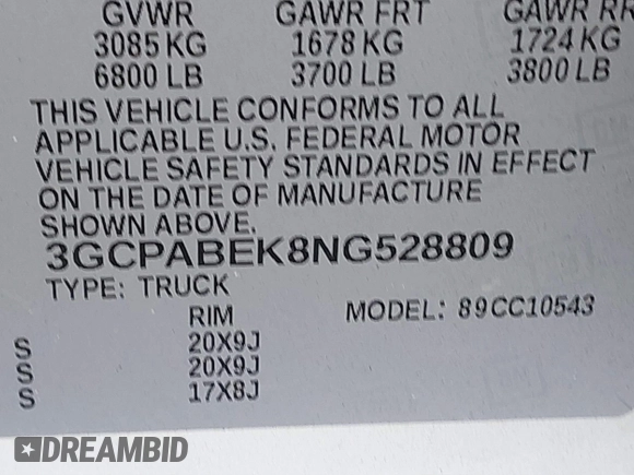 2022 Chevrolet Silverado 1500 Custom with VIN 3GCPABEK8NG528809, listed as a IAAI auction lot 41781691 with 52,025 mi miles and . Bid and sale history available at DreamBid. Image 9.