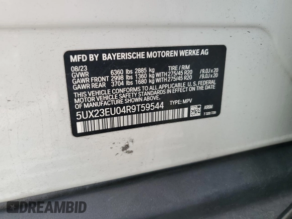2024 BMW X5 xDrive40i z VIN 5UX23EU04R9T59544, wystawiony jako Copart lot #48216655 z przebiegiem 23 706 mil mil oraz Tytuł czysty. Historia ofert i sprzedaży dostępna na DreamBid. Obrazek 13.