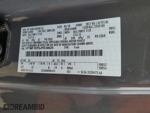 2018 Ford F-150 XL with VIN 1FTMF1EP2JFE34625, listed as a Copart auction lot 45483835 with 193,994 mi miles and Salvage Title. Bid and sale history available at carsss.com. Image 12.