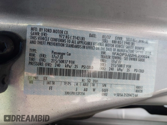 2017 Ford Focus Titanium с VIN 1FADP3J22HL230024, выставлен на аукционе IAAI как лот 41547566 с пробегом 146 969 миль миль и . История ставок и продаж доступна на DreamBid. Изображение 9.