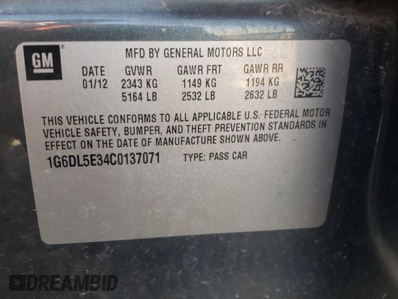 2012 Cadillac CTS Performance with VIN 1G6DL5E34C0137071, listed as a Copart auction lot 68062512 with 145,037 mi miles and Salvage title. Bid and sale history available at DreamBid. Image 12.