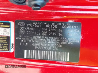 2010 Hyundai Genesis Coupe with VIN KMHHT6KD8AU030060, listed as a IAAI auction lot 42689065 with 150,746 mi miles and . Bid and sale history available at DreamBid. Image 9.