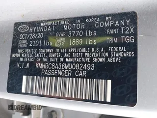 2021 Hyundai Venue SEL with VIN KMHRC8A36MU082493, listed as a IAAI auction lot 42255962 with 53,818 mi miles and . Bid and sale history available at DreamBid. Image 9.