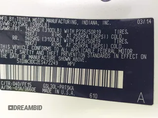 2014 Toyota Sienna SE with VIN 5TDXK3DC2ES472249, listed as a IAAI auction lot 41402101 with Not Provided miles and . Bid and sale history available at DreamBid. Image 9.
