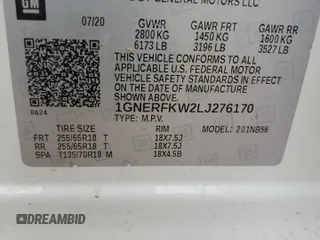2020 Chevrolet Traverse LS with VIN 1GNERFKW2LJ276170, listed as a Copart auction lot 72087614 with 162,494 mi miles and Salvage Title. Bid and sale history available at carsss.com. Image 13.