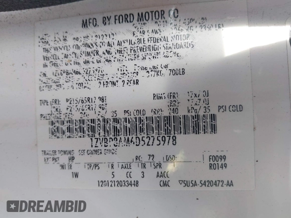 2013 Ford Mustang V6 z VIN 1ZVBP8AM6D5275978, wystawiony jako IAAI lot #42624967 z przebiegiem 134 589 mil mil oraz . Historia ofert i sprzedaży dostępna na DreamBid. Obrazek 9.
