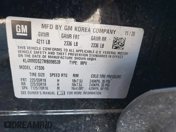 2021 Buick Encore GX Select with VIN KL4MMDS27MB098539, listed as a IAAI auction lot 42308991 with Not provided miles and . Bid and sale history available at DreamBid. Image 9.