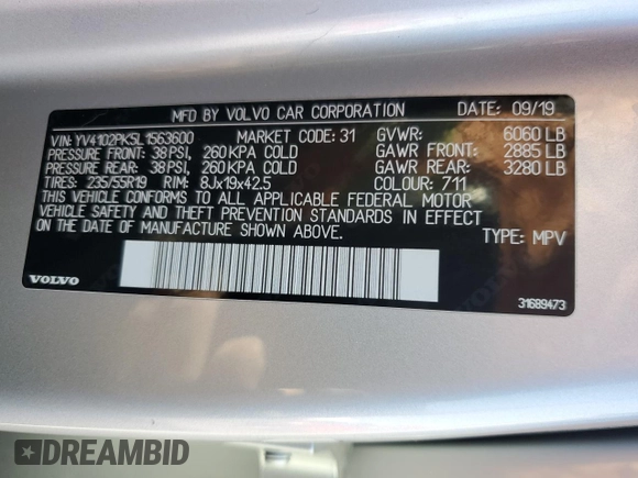 2020 Volvo XC90 Momentum with VIN YV4102PK5L1563600, listed as a Copart auction lot 52602275 with 50,305 mi miles and Salvage Title. Bid and sale history available at carsss.com. Image 13.