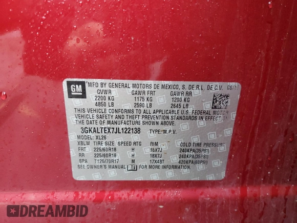 2018 GMC Terrain SLE with VIN 3GKALTEX7JL122138, listed as a Copart auction lot 50974075 with 93,817 mi miles and Clean Title. Bid and sale history available at carsss.com. Image 13.