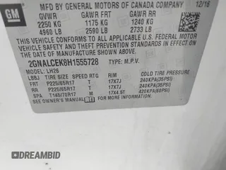 2017 Chevrolet Equinox LT with VIN 2GNALCEK8H1555728, listed as a IAAI auction lot 42039489 with 109,139 mi miles. Bid and sale history available at carsss.com. Image 9.