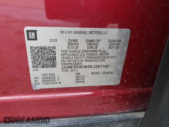 2019 Chevrolet Traverse LT Cloth with VIN 1GNERGKW3KJ197742, listed as a Copart auction lot 51709065 with 0 mi miles and Non Repairable. Bid and sale history available at carsss.com. Image 14.