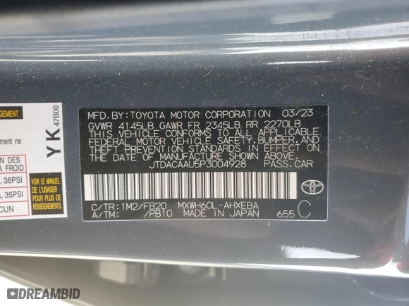 2023 Toyota Prius LE with VIN JTDACAAU5P3004928, listed as a Copart auction lot 51056395 with 58,786 mi miles and Salvage Title. Bid and sale history available at carsss.com. Image 13.