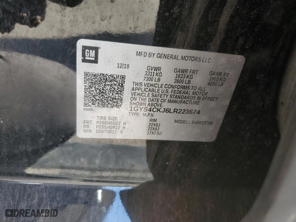 2020 Cadillac Escalade Premium Luxury with VIN 1GYS4CKJ6LR223674, listed as a Copart auction lot 48649295 with 52,324 mi miles and Salvage Title. Bid and sale history available at carsss.com. Image 13.
