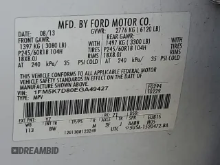 2014 Ford Explorer XLT z VIN 1FM5K7D80EGA49427, wystawiony jako Copart lot #76298214 z przebiegiem 131 132 mil mil oraz Szkoda całkowita • Salvage title. Historia ofert i sprzedaży dostępna na DreamBid. Obrazek 14.