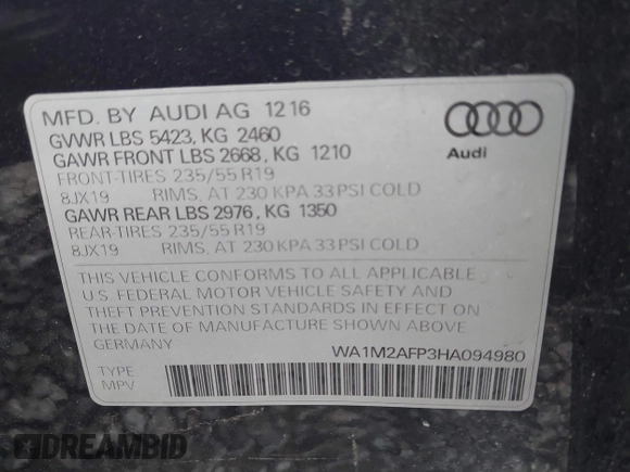 2017 Audi Q5 Premium Plus с VIN WA1M2AFP3HA094980, выставлен на аукционе IAAI как лот 41989809 с пробегом 87 987 миль миль и . История ставок и продаж доступна на DreamBid. Изображение 9.