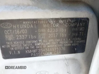 2004 Hyundai Sonata GLS with VIN KMHWF35H34A971076, listed as a IAAI auction lot 41817272 with 125,278 mi miles. Bid and sale history available at carsss.com. Image 9.