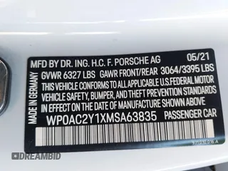 2021 Porsche Taycan Turbo z VIN WP0AC2Y1XMSA63835, wystawiony jako IAAI lot #42579977 z przebiegiem 5 841 mil mil oraz . Historia ofert i sprzedaży dostępna na DreamBid. Obrazek 9.
