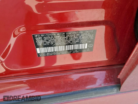 2012 Lexus IS 250 with VIN JTHBF5C2XC5179039, listed as a Copart auction lot 56964635 with 174,438 mi miles and Salvage title. Bid and sale history available at DreamBid. Image 12.