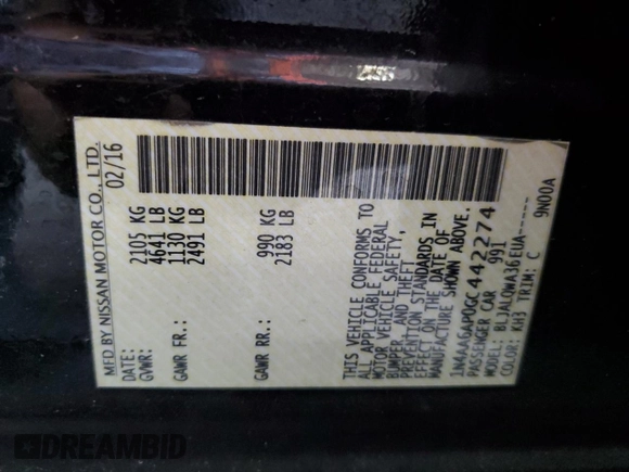 2016 Nissan Maxima SV z VIN 1N4AA6AP0GC442274, wystawiony jako Copart lot #69704074 z przebiegiem 180 519 mil mil oraz Szkoda całkowita • Salvage title. Historia ofert i sprzedaży dostępna na DreamBid. Obrazek 14.