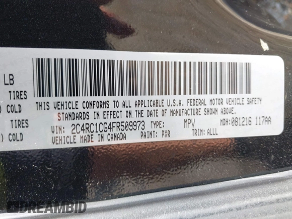 2015 Chrysler Town & Country Touring L with VIN 2C4RC1CG4FR509973, listed as a IAAI auction lot 42121743 with 199,183 mi miles and . Bid and sale history available at carsss.com. Image 9.