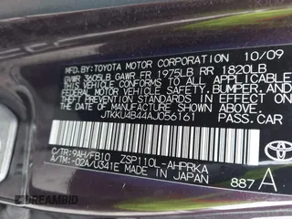 2010 Scion xD with VIN JTKKU4B44AJ056161, listed as a IAAI auction lot 41710151 with Not Provided miles and . Bid and sale history available at DreamBid. Image 9.