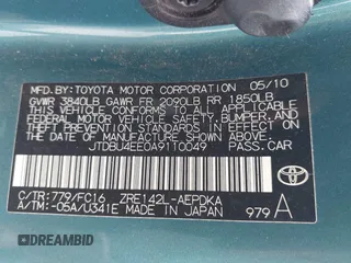 2010 Toyota Corolla with VIN JTDBU4EE0A9110049, listed as a IAAI auction lot 42468082 with 322,781 mi miles and . Bid and sale history available at DreamBid. Image 9.