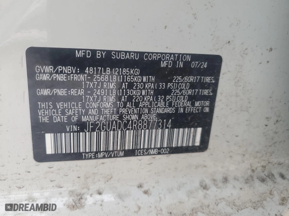 2024 Subaru Crosstrek Premium with VIN JF2GUADC4R8877314, listed as a Copart auction lot 44471495 with NaN miles and Non Repairable. Bid and sale history available at carsss.com. Image 15.