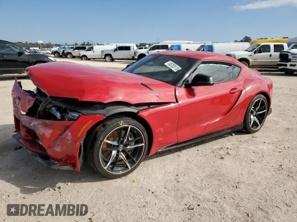 2020 Toyota Supra 3.0 z VIN WZ1DB4C06LW022733, wystawiony jako Copart lot #45703115 z przebiegiem 5 682 mil mil oraz Szkoda całkowita • Salvage title. Historia ofert i sprzedaży dostępna na DreamBid. Obrazek 1.