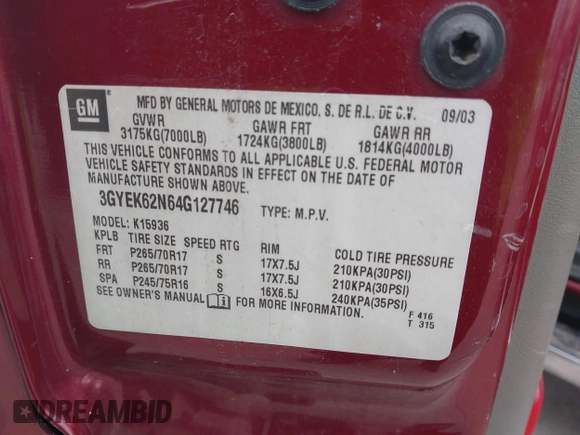 2004 Cadillac Escalade EXT z VIN 3GYEK62N64G127746, wystawiony jako IAAI lot #42135228 z przebiegiem 212 518 mil mil oraz . Historia ofert i sprzedaży dostępna na DreamBid. Obrazek 9.