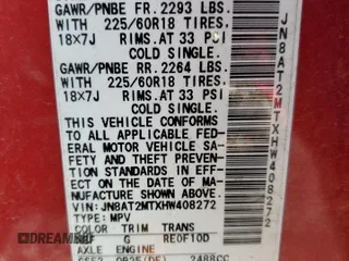 2017 Nissan Rogue SL with VIN JN8AT2MTXHW408272, listed as a Copart auction lot 49271525 with 62,143 mi miles and Salvage Title. Bid and sale history available at DreamBid. Image 13.